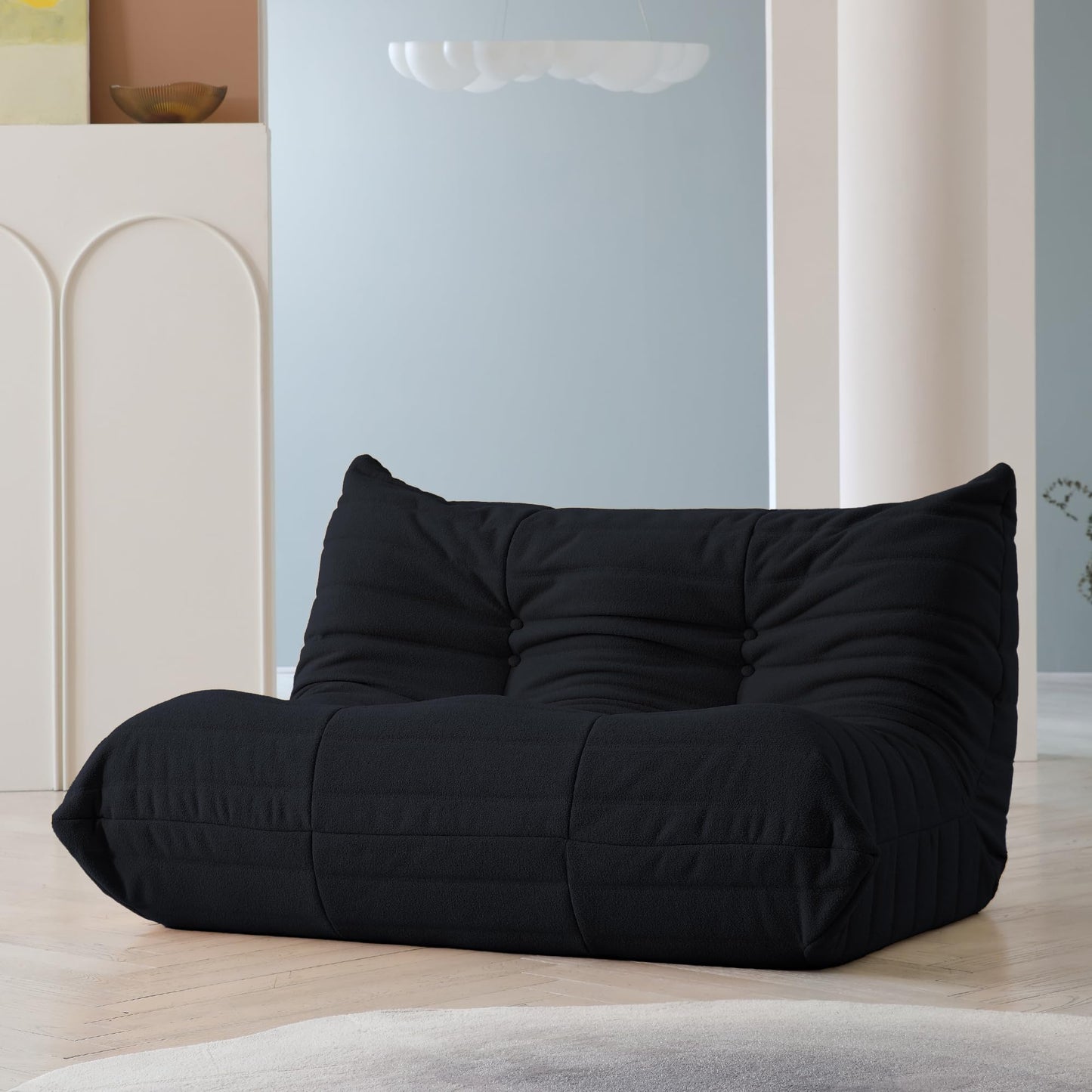 Lazy Floor Sofa, 89 inch Soft Teddy Velvet 3 Seat Minimalist Couches, Tatami Sofa, Fireside Chair, Corner Relax Couch for Living Room Bedroom Salon Office Floor Lounge(3 Seat, Blue)