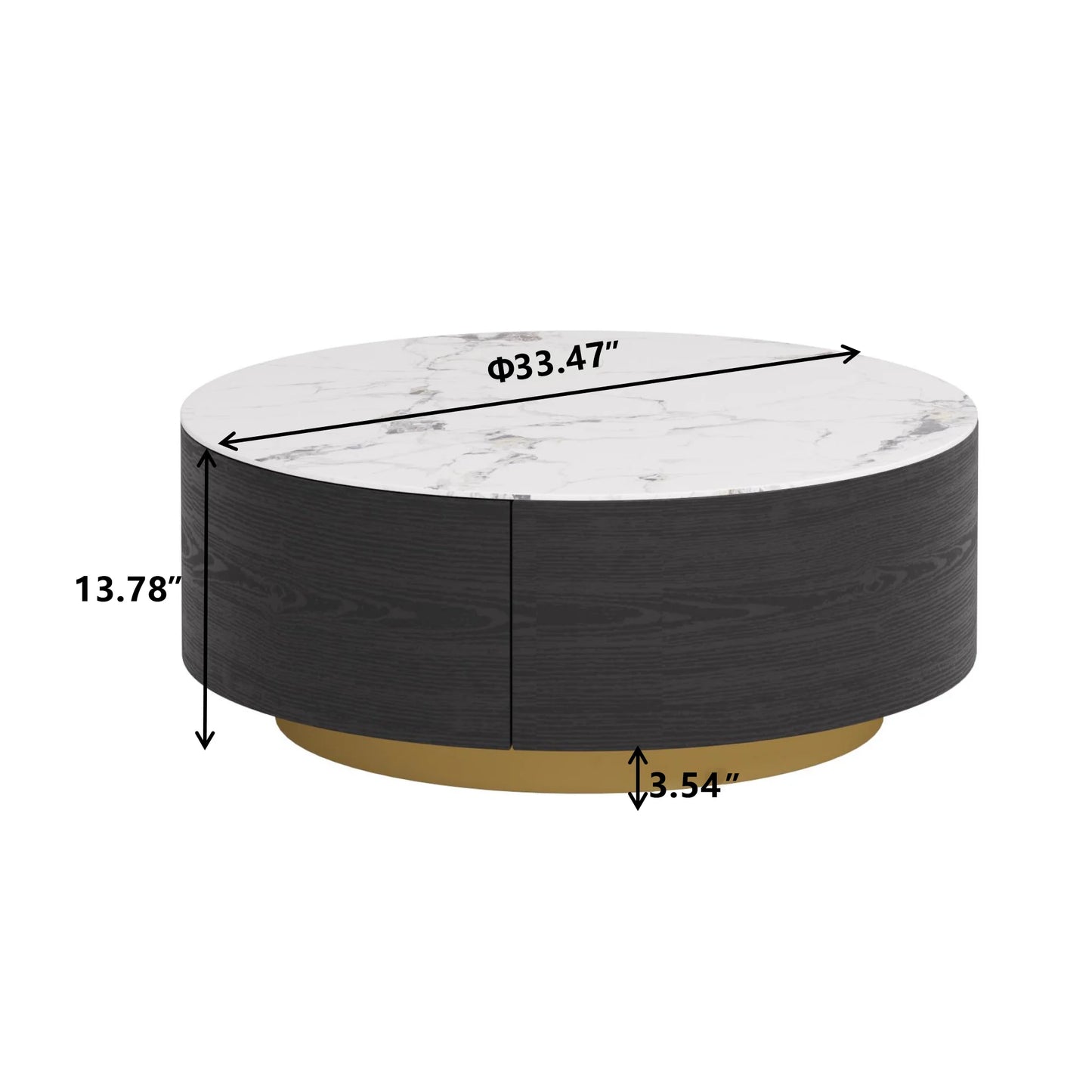 Aero Sintered Stone Coffee Table | 34" Monochrome Round With 2 Drawers