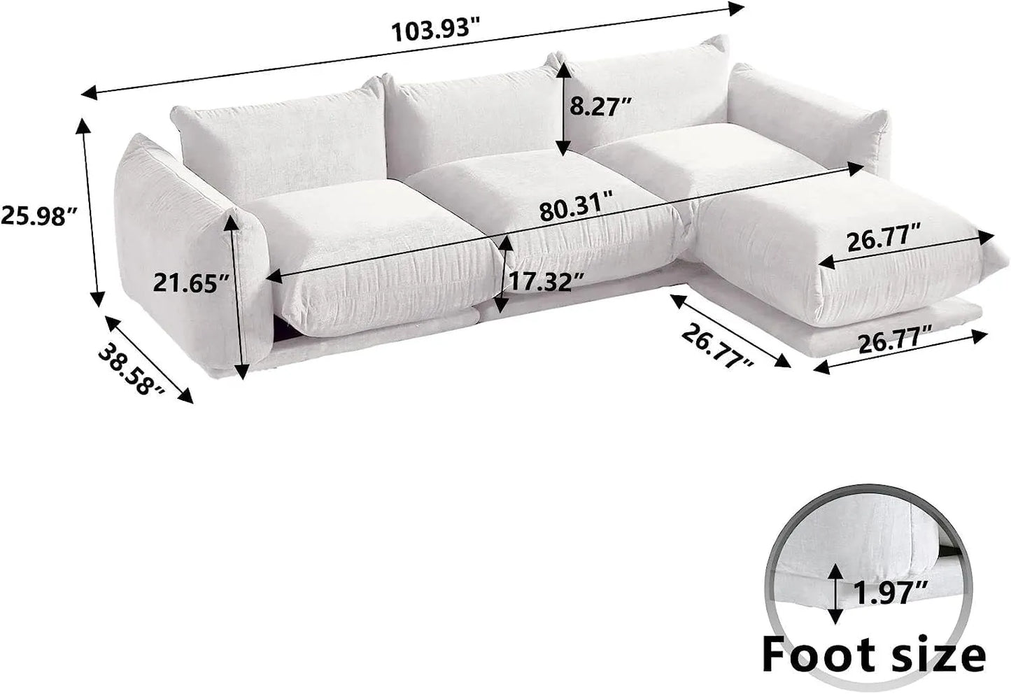 Matrix Modern Sectional Sofas | Beige Chenille Couch Sectionals 3-seaters with 1 Ottoman
