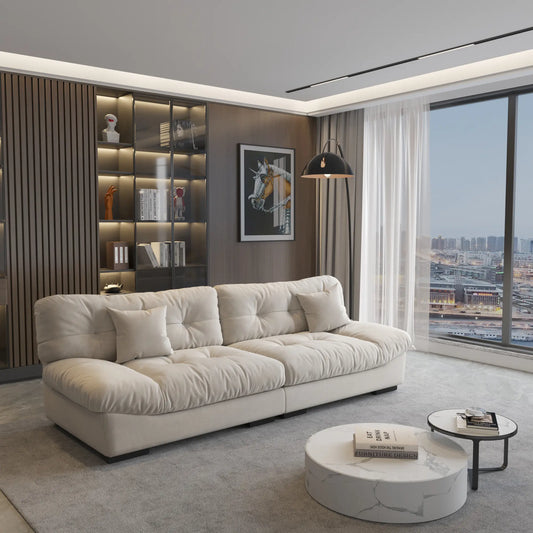 Sofás Loveseat Essential Lazy | Loveseats de dos piezas en terciopelo beige esmerilado, 2 plazas, 265 cm