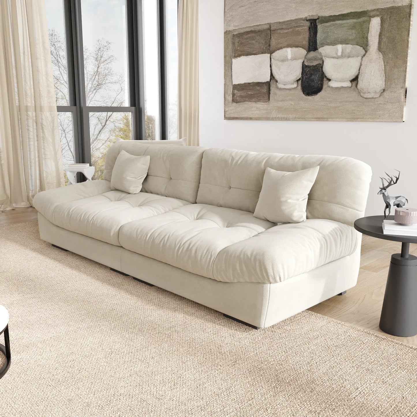 Essential Loveseat Lazy Sofas | Beige Frosted Velvet Loveseats 2-seaters 105"