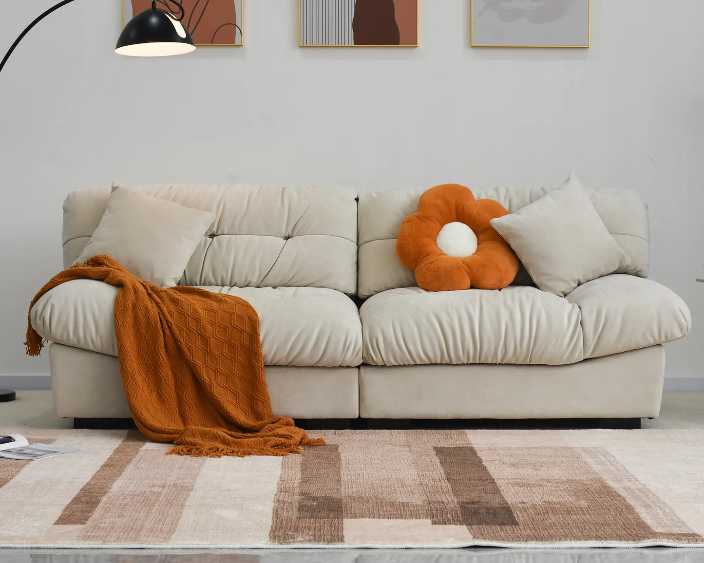 Essential Loveseat Lazy Sofas | Beige Frosted Velvet Loveseats 2-seaters 89"
