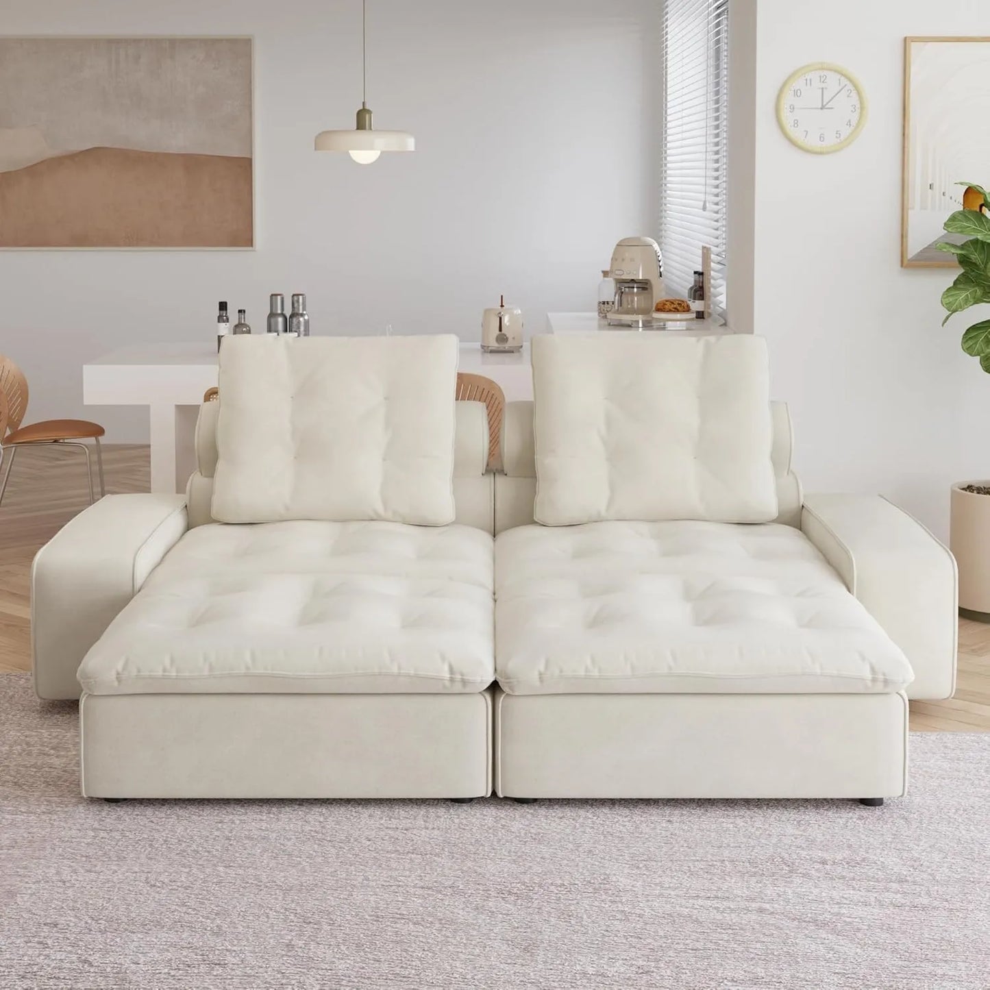Deluxe Adjustable Cloud Sectional Sofas | Beige Frosted Velvet Loveseats 2-seaters