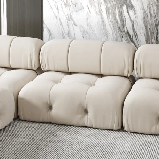 Sofás modulares minimalistas Matrix | Sofá individual de una plaza sin brazos de terciopelo beige