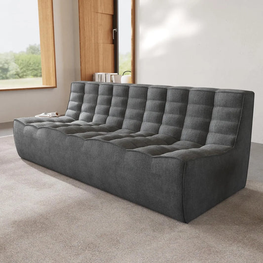 Essential Classic Floor Sofas | 1-Piece Black Chenille and Linen Sofa Sets 3-seater