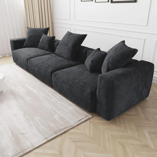 Sofás modulares modernos Matrix | Sofá seccional de 3 piezas de pana negra de 3 plazas