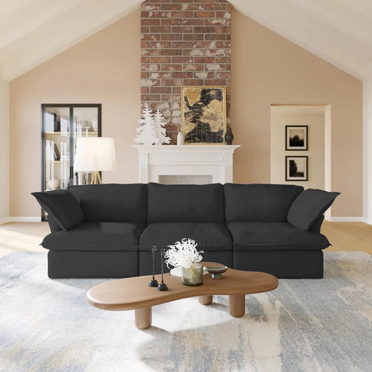 Deluxe Linen Cloud Sectional Sofas | 3-Piece Black Cotton and Linen Couch Sectionals 3-seaters