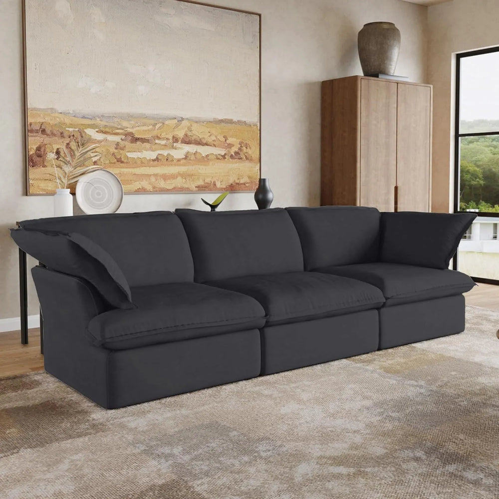 Deluxe Linen Cloud Sectional Sofas | 3-Piece Black Cotton and Linen Couch Sectionals 3-seaters
