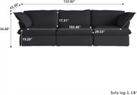 Deluxe Linen Cloud Sectional Sofas | 3-Piece Black Cotton and Linen Couch Sectionals 3-seaters