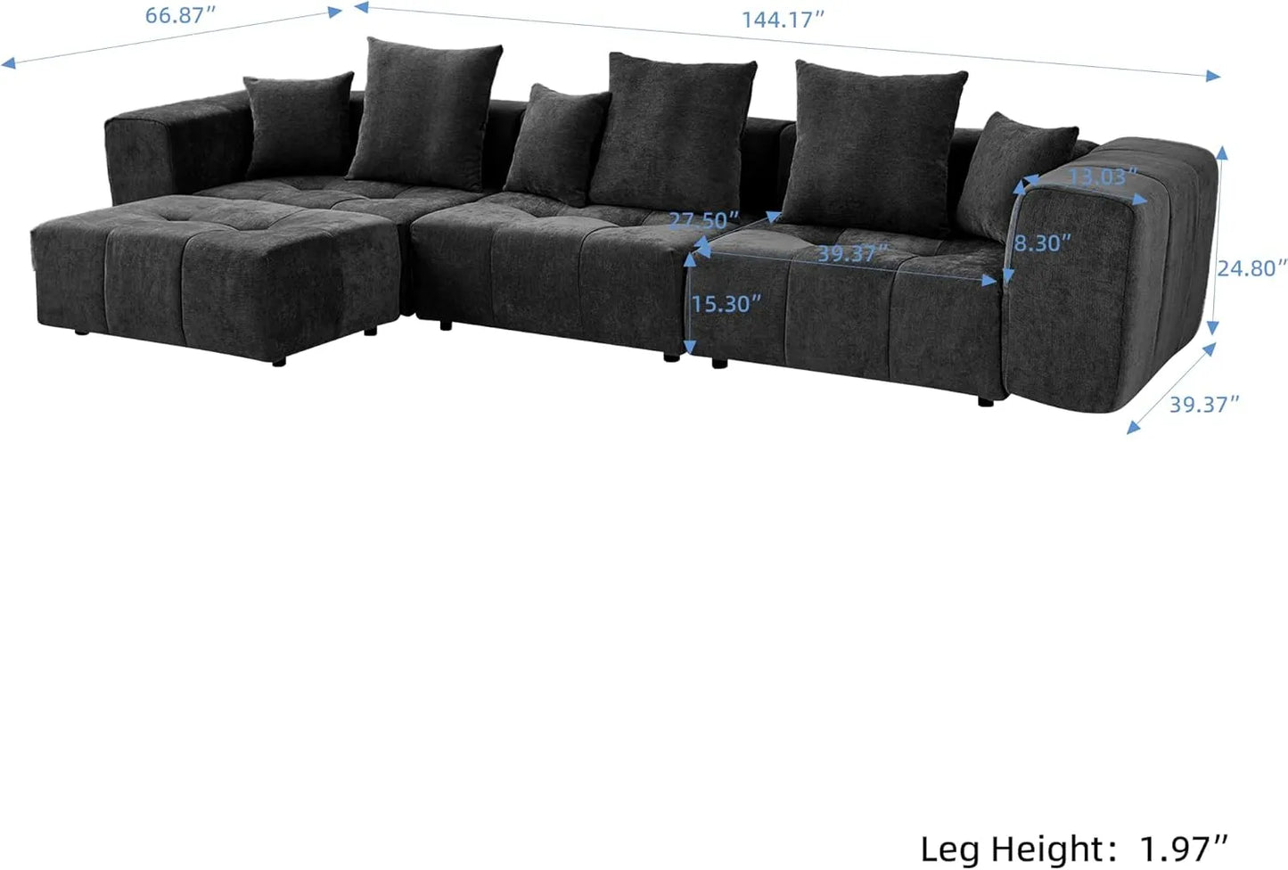 Matrix Classic Modular Sofas | Black Cotton and Linen Couch Sectionals 3-seaters with 1 Ottoman