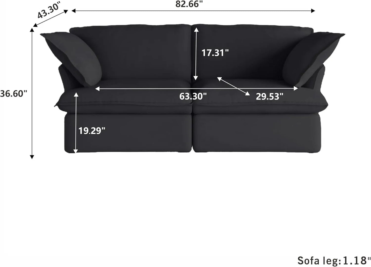 Deluxe Linen Cloud Sectional Sofas | Black Cotton and Linen Loveseats 2-seaters
