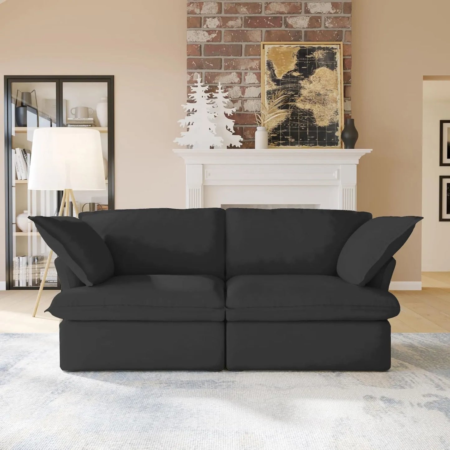 Deluxe Linen Cloud Sectional Sofas | Black Cotton and Linen Loveseats 2-seaters