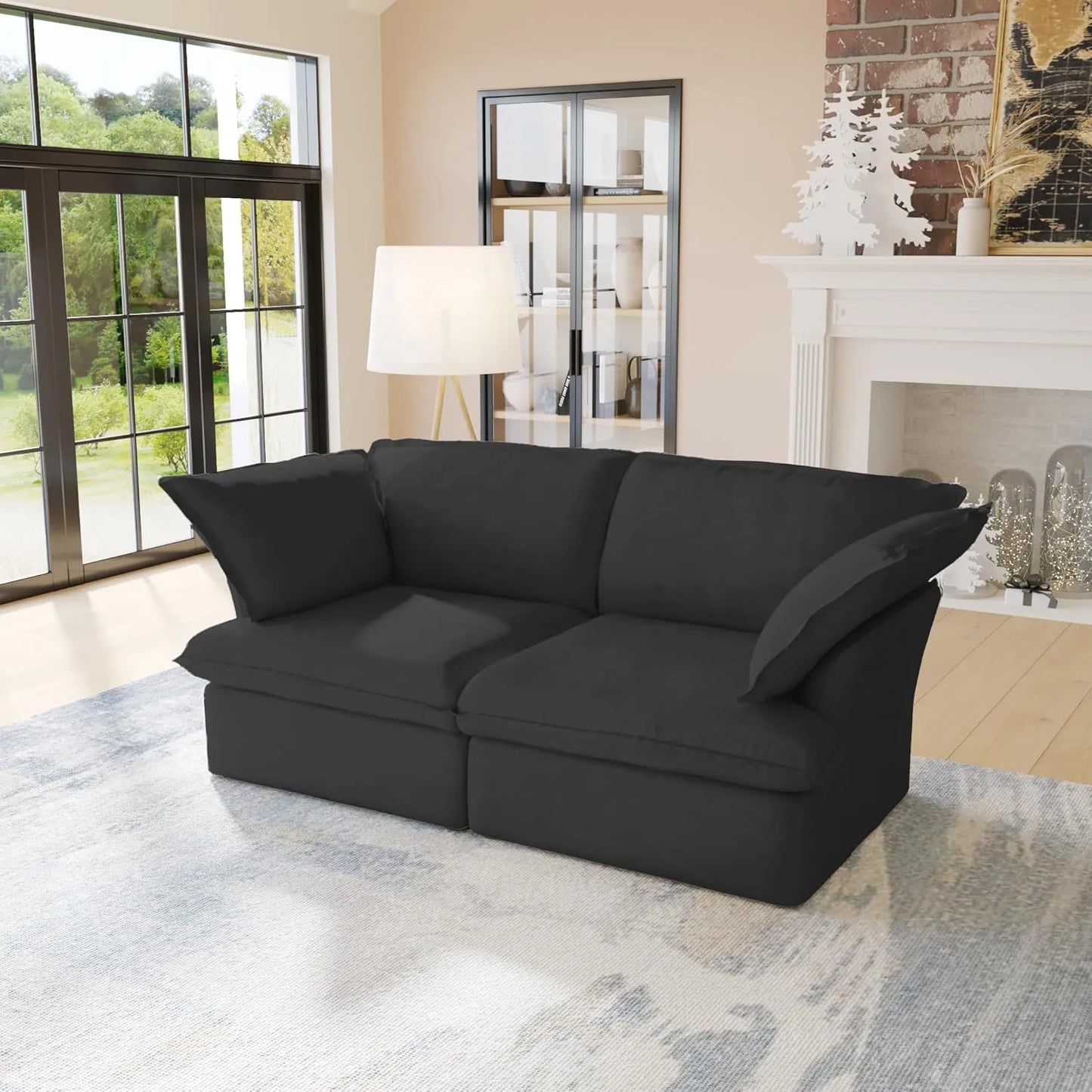Deluxe Linen Cloud Sectional Sofas | Black Cotton and Linen Loveseats 2-seaters
