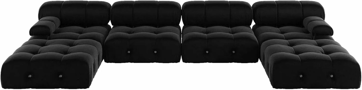 Matrix Minimalist Modular Sofas | Black Velvet Couch Sectionals 4-seaters With Ottoman