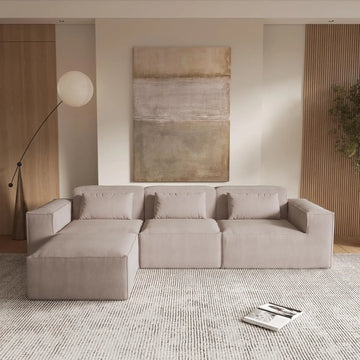 Matrix Classic Sectional Sofas | 3-Piece Brown Corduroy L shaped Sectionals 3-seaters