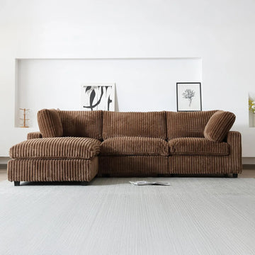 Sofá modular en forma de L Deluxe Cloud de 3 plazas, color marrón, lavable | 4 piezas (incluye 1 otomana), tejido de felpa, diseño modular