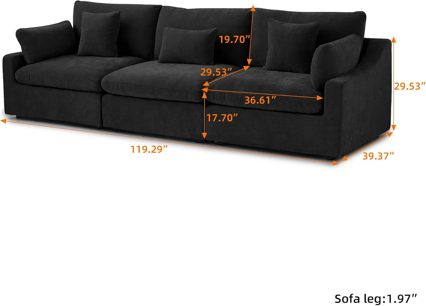 Deluxe Slope Cloud Sectional Sofas | Black Linen Couch Sectionals 3-seaters
