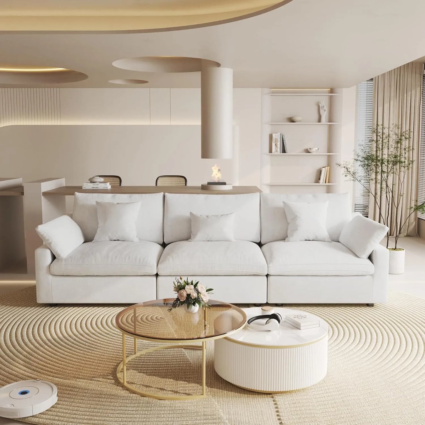 Deluxe Slope Cloud Sectional Sofas | 3-Piece White Linen Couch Sectionals 3-Seater