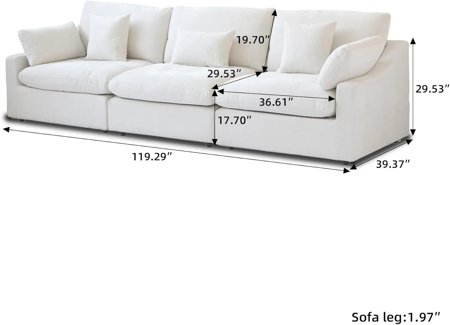 Deluxe Slope Cloud Sectional Sofas | White Linen Couch Sectionals 3-seaters