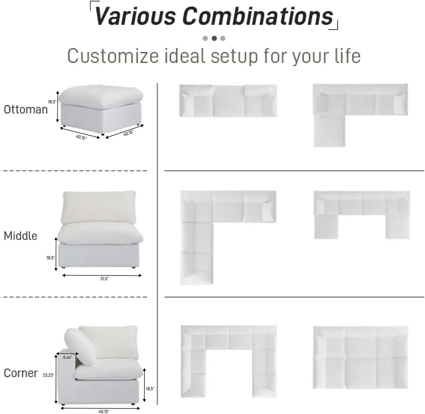Deluxe Premium Cloud Sectional Sofas | Cotton and Linen White Sofa Sets 160" Flexible Armrest Pillows 6-seaters