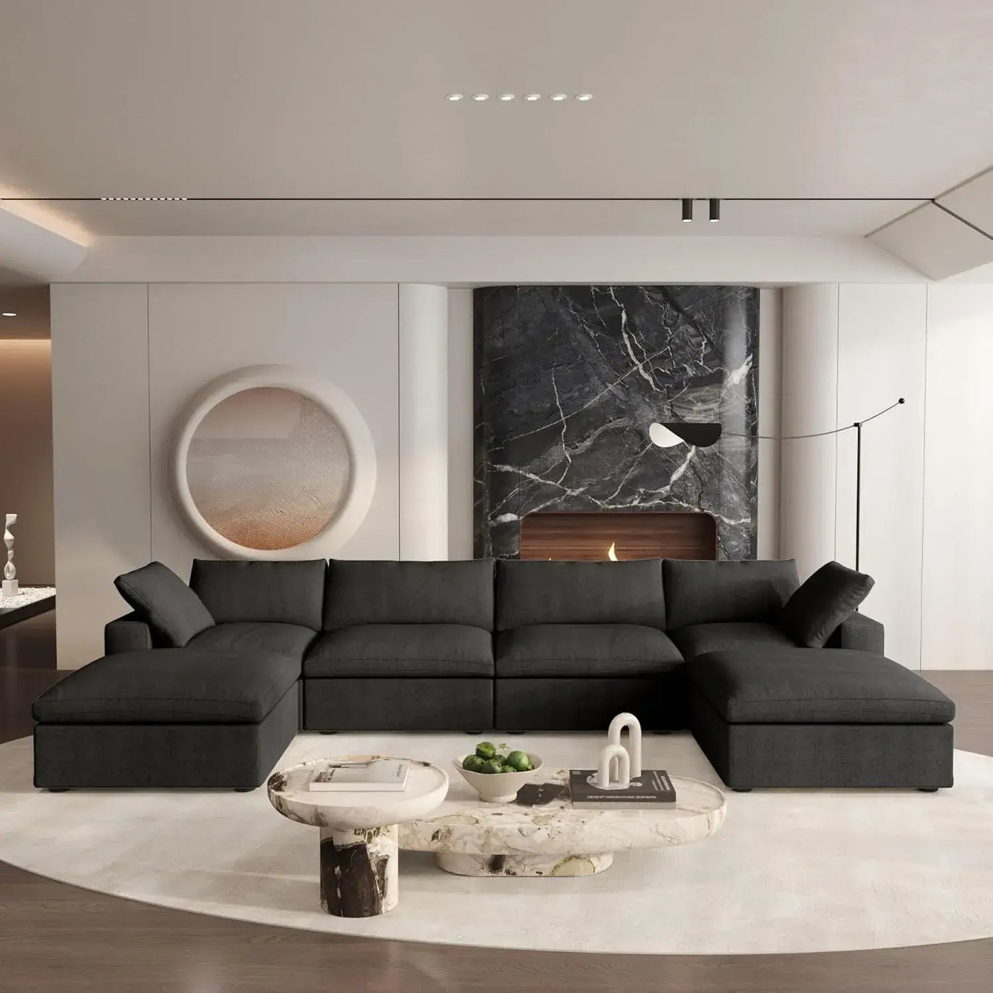 Deluxe Premium Cloud Sectional Sofas | Cotton and Linen Black U-shaped Sectionals 160" Storage Ottoman 4-seaters