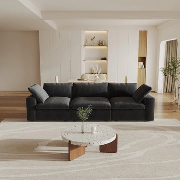 Deluxe Premium Cloud Sectional Sofas | Cotton and Linen Black Couch Sectionals 120" Flexible Armrest Pillows 3-seaters
