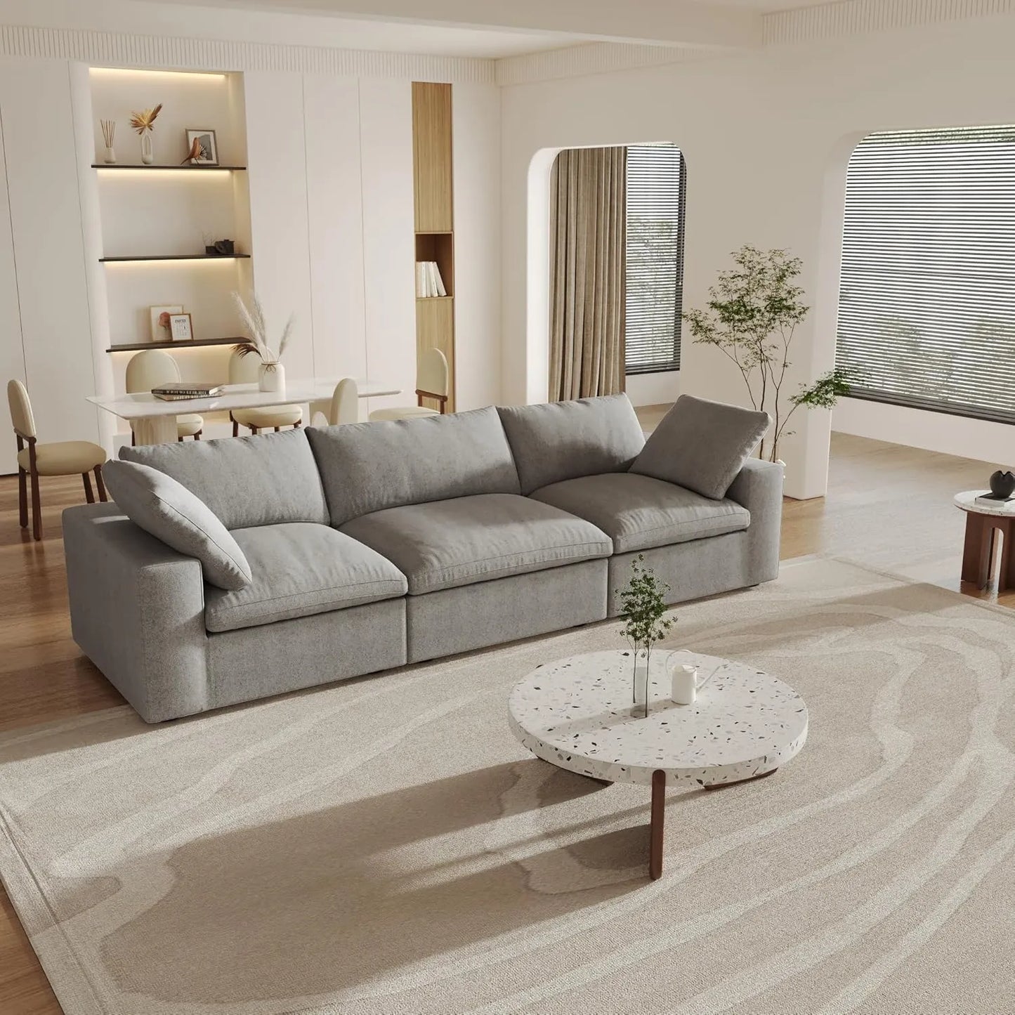 Deluxe Premium Cloud Sectional Sofas | 3-Piece Cotton and Linen Light Grey Couch Sectionals 120" Flexible Armrest Pillows 3-seaters