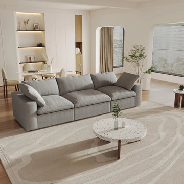 Deluxe Premium Cloud Sectional Sofas | Cotton and Linen Light Grey Couch Sectionals 120" Flexible Armrest Pillows 3-seaters