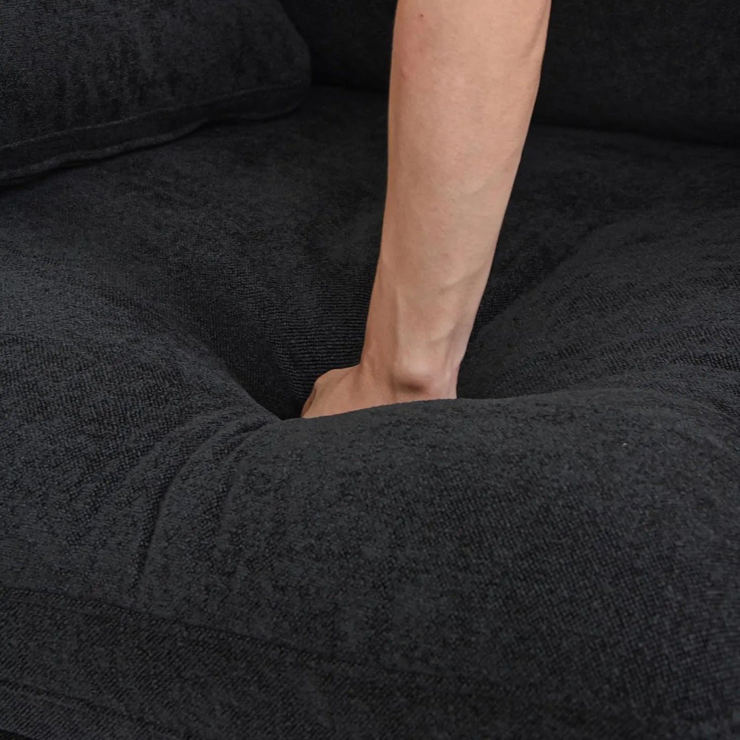 Deluxe Premium Cloud Sectional Sofas | Cotton and Linen Black U-shaped Sectionals 120" Removable & Washable Covers 3-seaters