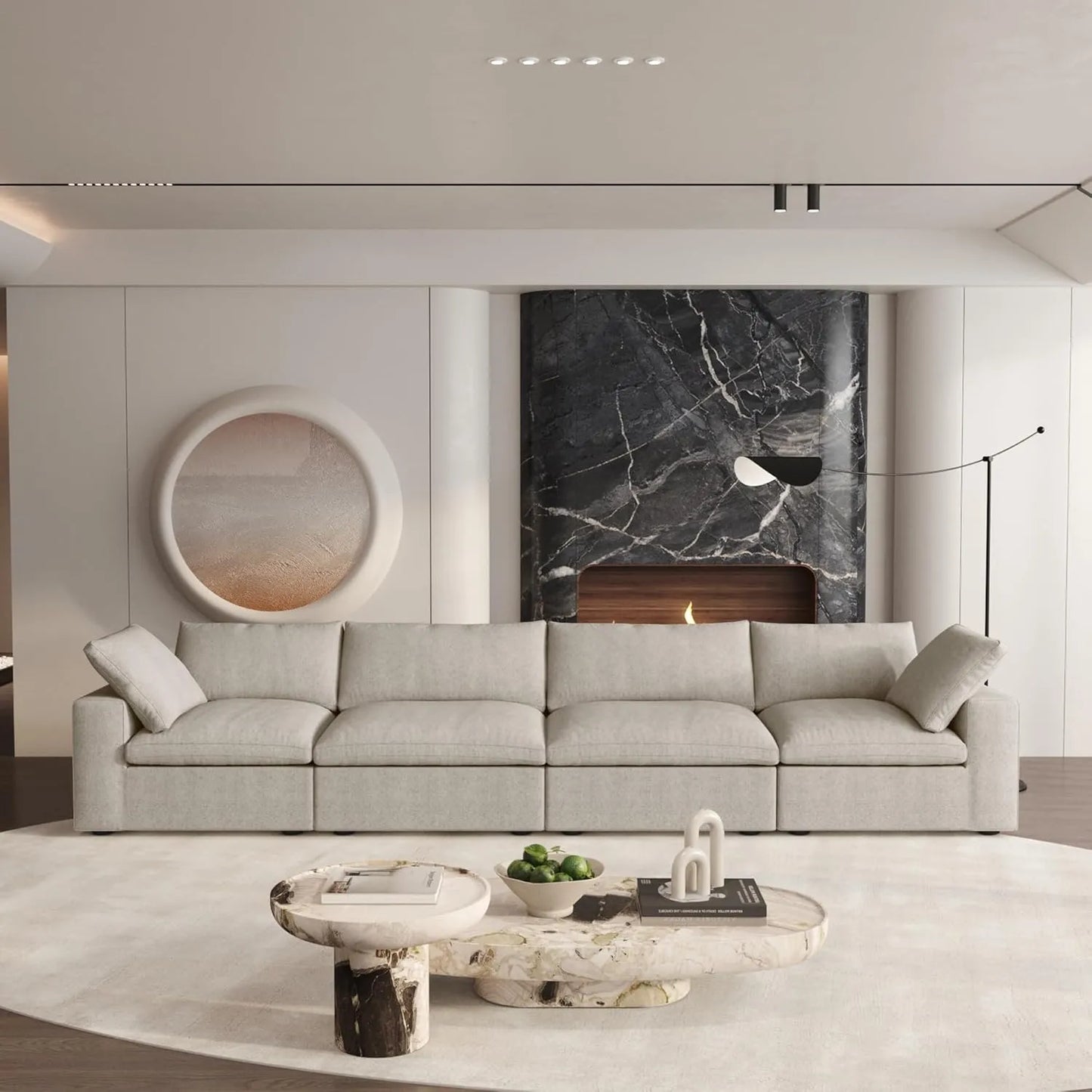 Deluxe Premium Cloud Sectional Sofas | 4-Piece Cotton and Linen Khaki Couch Sectionals 160" Storage Ottoman 4-seaters