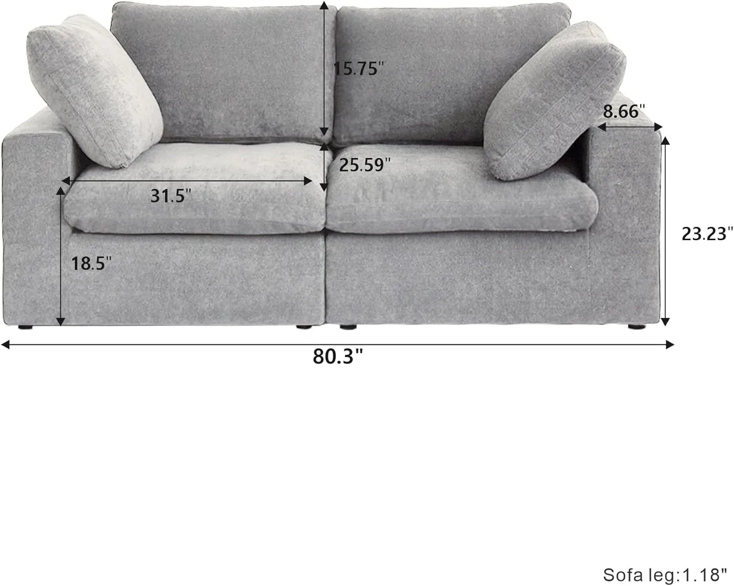 Deluxe Premium Cloud Sectional Sofas | 2-Piece Cotton and Linen Light Grey Loveseats 80" Removable & Washable Covers 2-seaters