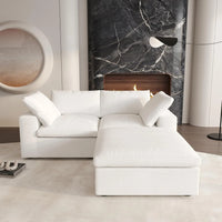 Deluxe Premium Cloud Sectional Sofas | 3-Piece Cotton and Linen White Chaise Sectionals 80" Removable & Washable Covers 2-seaters