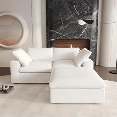Deluxe Premium Cloud Sectional Sofas | 3-Piece Cotton and Linen White Chaise Sectionals 80" Removable & Washable Covers 2-seaters