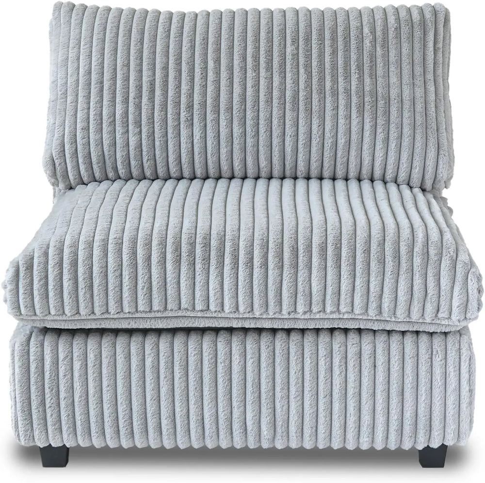 Deluxe Classic Cloud Sectional Sofas | 1-Piece Light GreyPlush Fabric Armless Single Sofa 1-seater