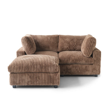 Deluxe Classic Cloud Sectional Sofas Covers | Cloud Plush Fabric 2-Seater With Ottoman Brown Covers
