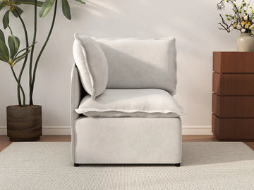 Deluxe Cloud 1-Seater Beige Small Space Single Sofa | 1-Piece, Linen Look Poly Fabric, Living Room Accent, Easy To Clean