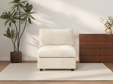 Sofá individual Deluxe Cloud de 1 plaza beige para espacios pequeños | 1 pieza, tela de chenilla mezcla de lino, acento para sala de estar, fácil de limpiar