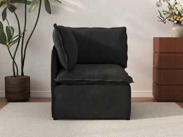 Deluxe Cloud 1-Seater Black Single Sofa | 1-Piece, Linen Look Poly Fabric, Living Room Accent, Washable Cushion Covers