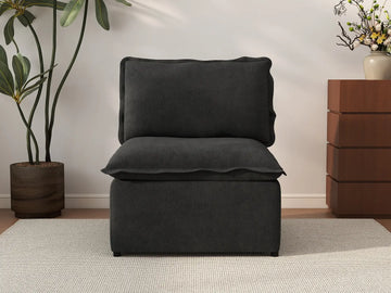 Deluxe Cloud 1-Seater Black Single Sofa | 1-Piece, Linen Look Poly Fabric, Living Room Accent, Washable Cushion Covers