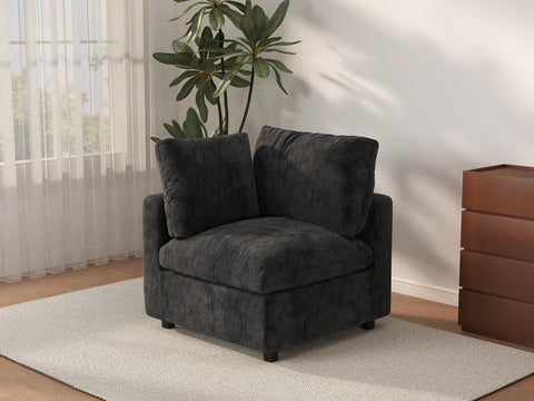 Sofá individual de 1 plaza Deluxe Cloud negro | 1 pieza, tela de chenilla mezcla de lino, asiento decorativo para sala de estar, fundas de cojín lavables