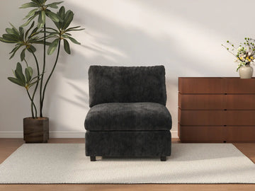 Sofá individual de una plaza Deluxe Cloud negro | 1 pieza, tela de chenilla mezcla de lino, acento para sala de estar, fundas de cojín lavables