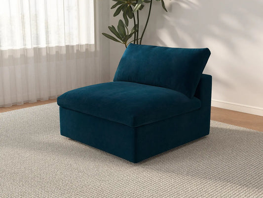 Deluxe Cloud 1-Seater Dark Blue Single Sofa | 1-Piece, Velvet Fabric, Living Room Accent, Washable Cushion Covers