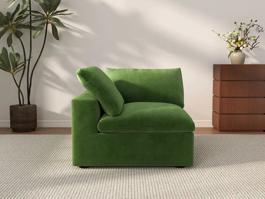 Deluxe Cloud 1-Seater Earth Green Single Sofa | 1-Piece, Velvet Fabric, Living Room Accent, Washable Cushion Covers