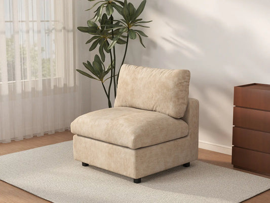 Deluxe Cloud 1-Seater Khaki Small Space Single Sofa | 1-Piece, Linen-Blend Chenille Fabric, Living Room Accent, Easy To Clean