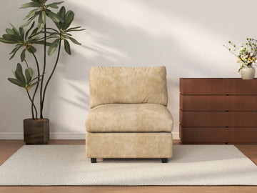 Deluxe Cloud 1-Seater Khaki Small Space Single Sofa | 1-Piece, Linen-Blend Chenille Fabric, Living Room Accent, Easy To Clean