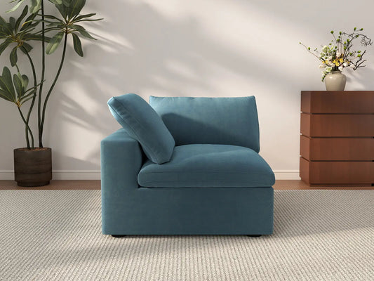 Deluxe Cloud 1-Seater Light Blue Single Sofa | 1-Piece, Velvet Fabric, Living Room Accent, Washable Cushion Covers