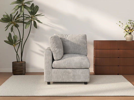 Deluxe Cloud 1-Seater Light Grey Single Sofa | 1-Piece, Linen-Blend Chenille Fabric, Living Room Accent, Washable Cushion Covers