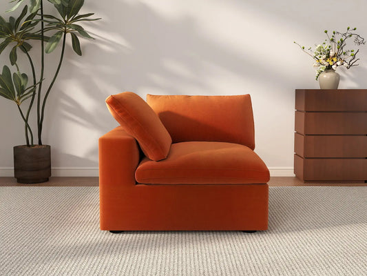 Deluxe Cloud 1-Seater Orange Single Sofa | 1-Piece, Velvet Fabric, Living Room Accent, Washable Cushion Covers