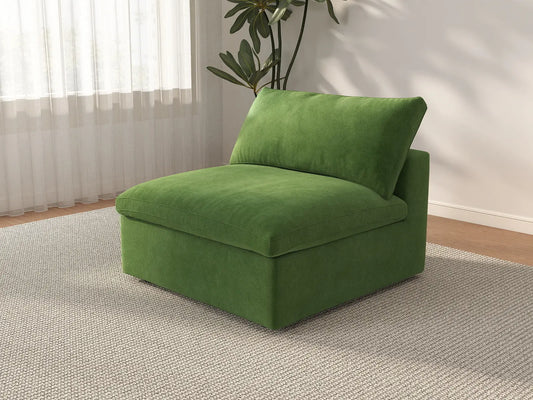 Deluxe Cloud 1-Seater Single Sofa in Earth Green Velvet | 1-Piece, Living Room Accent, Easy To Clean, Small Space