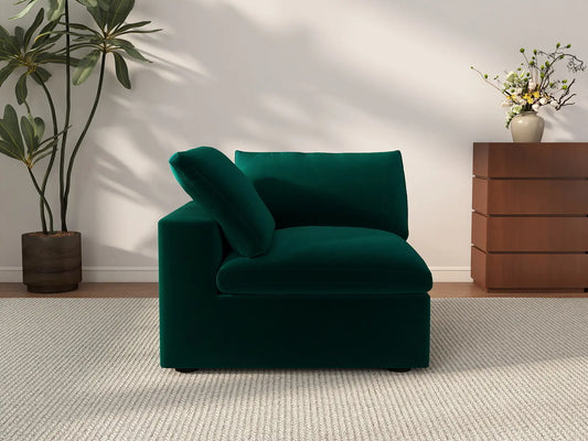 Deluxe Cloud 1-Seater Single Sofa in Gem Green Velvet | 1-Piece, Living Room Accent, Easy To Clean, Modular Design
